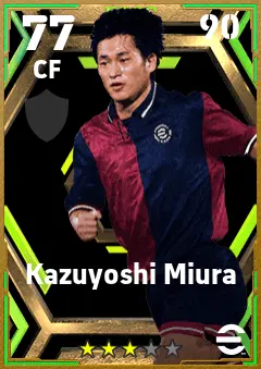 Kazuyoshi Miura eFootball 2026 player card — 77 OVR CF