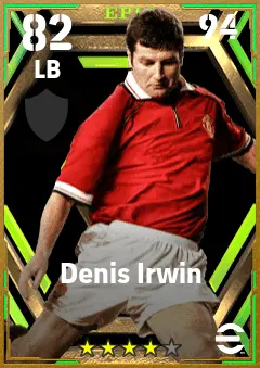 Denis Irwin eFootball 2026 player card — 82 OVR LB