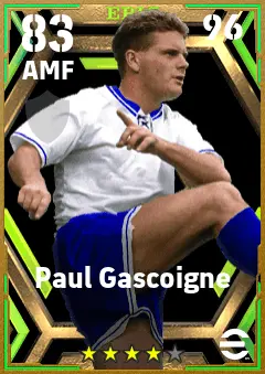 Paul Gascoigne eFootball 2026 player card — 83 OVR AMF