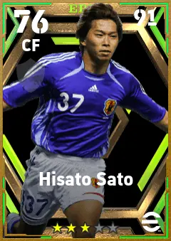 Hisato Sato eFootball 2026 player card — 76 OVR CF