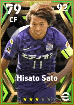 Hisato Sato eFootball 2026 player card — 79 OVR CF