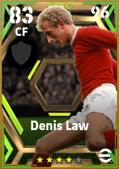 Denis Law eFootball 2026 player card — 83 OVR CF