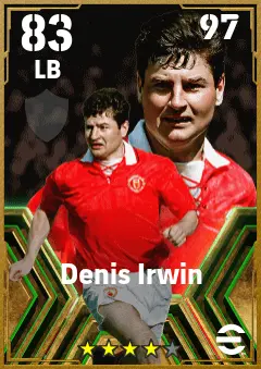 Denis Irwin eFootball 2026 player card — 83 OVR LB