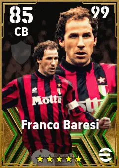 Franco Baresi eFootball 2026 player card — 85 OVR CB