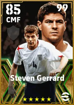 Steven Gerrard eFootball 2026 player card — 85 OVR CMF