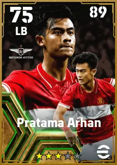 Pratama Arhan eFootball 2026 player card — 75 OVR LB