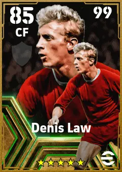 Denis Law eFootball 2026 player card — 85 OVR CF