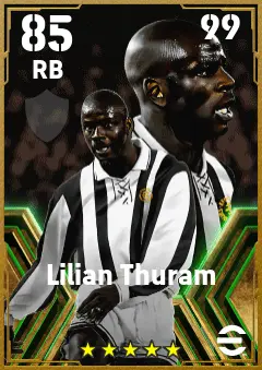 Lilian Thuram eFootball 2026 player card — 85 OVR RB