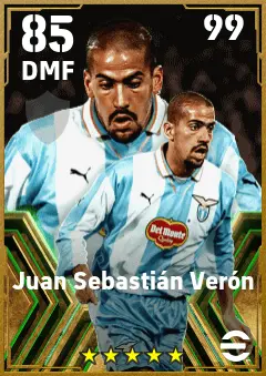 Juan Sebastian Veron eFootball 2026 player card — 85 OVR DMF
