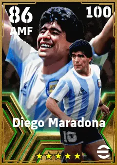 Diego Maradona eFootball 2026 player card — 86 OVR AMF