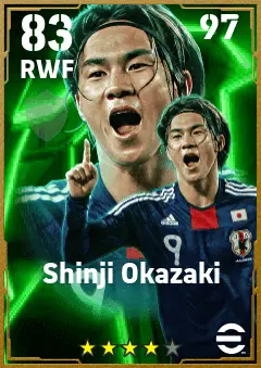 Shinji Okazaki eFootball 2026 player card — 83 OVR RWF
