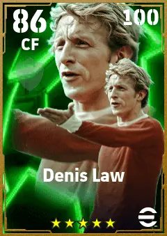 Denis Law eFootball 2026 player card — 86 OVR CF