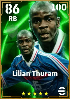 Lilian Thuram eFootball 2026 player card — 86 OVR RB
