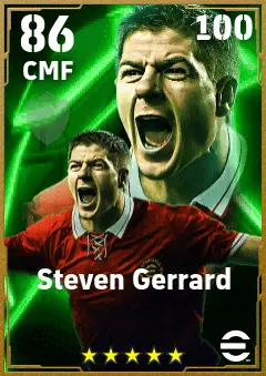 Steven Gerrard eFootball 2026 player card — 86 OVR CMF
