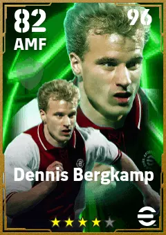 Dennis Bergkamp eFootball 2026 player card — 82 OVR AMF