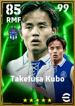 Takefusa Kubo eFootball 2026 player card — 85 OVR RMF