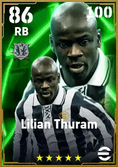 Lilian Thuram eFootball 2026 player card — 86 OVR RB