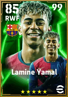 Lamine Yamal eFootball 2026 player card — 85 OVR RWF