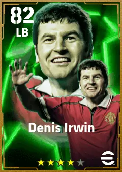Denis Irwin eFootball 2026 player card — 82 OVR LB