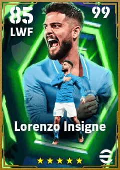 Lorenzo Insigne eFootball 2026 player card — 85 OVR LWF