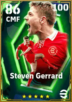 Steven Gerrard eFootball 2026 player card — 86 OVR CMF