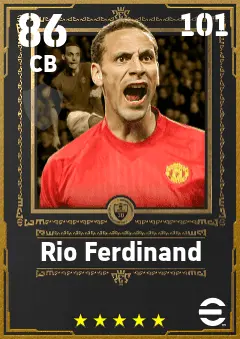 Rio Ferdinand eFootball 2026 player card — 86 OVR CB