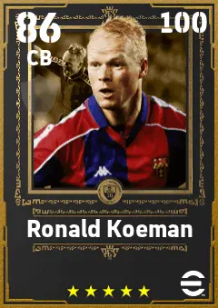 Ronald Koeman eFootball 2026 player card — 86 OVR CB