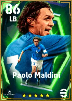 Paolo Maldini eFootball 2026 player card — 86 OVR LB