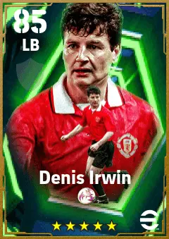 Denis Irwin eFootball 2026 player card — 85 OVR LB