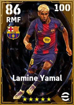Lamine Yamal eFootball 2026 player card — 86 OVR RMF
