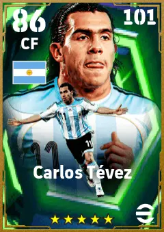 Carlos Tevez eFootball 2026 player card — 86 OVR CF
