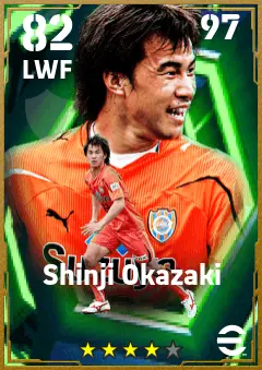 Shinji Okazaki eFootball 2026 player card — 82 OVR LWF