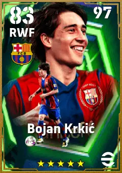 Bojan Krkic eFootball 2026 player card — 83 OVR RWF