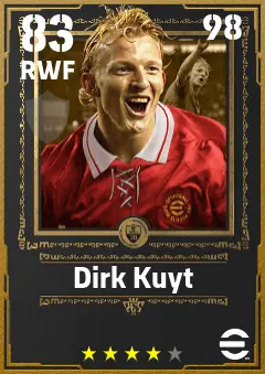 Dirk Kuyt eFootball 2026 player card — 83 OVR RWF
