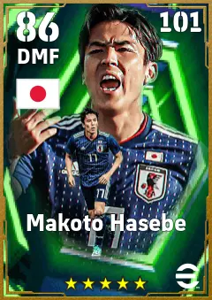 Makoto Hasebe eFootball 2026 player card — 86 OVR DMF