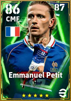 Emmanuel Petit eFootball 2026 player card — 86 OVR CMF