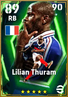 Lilian Thuram eFootball 2026 player card — 89 OVR RB