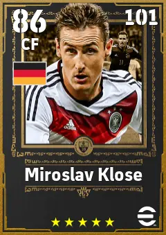 Miroslav Klose eFootball 2026 player card — 86 OVR CF