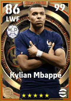 Kylian Mbappe eFootball 2026 player card — 86 OVR LWF