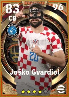 Josko Gvardiol eFootball 2026 player card — 83 OVR CB