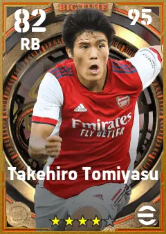 Takehiro Tomiyasu eFootball 2026 player card — 82 OVR RB