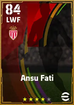 Ansu Fati eFootball 2026 player card — 84 OVR LWF