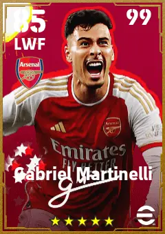 Gabriel Martinelli eFootball 2026 player card — 85 OVR LWF