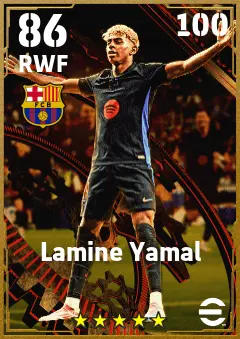Lamine Yamal eFootball 2026 player card — 86 OVR RWF