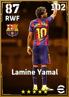Lamine Yamal eFootball 2026 player card — 87 OVR RWF