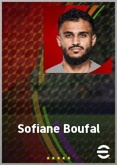 Sofiane Boufal eFootball 2026 player card, 74 OVR LWF