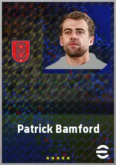 Patrick Bamford eFootball 2026 player card, 72 OVR CF