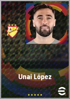 Unai López eFootball 2026 player card, 74 OVR CMF