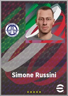 Simone Russini eFootball 2026 player card, 64 OVR LWF