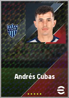 Andrés Cubas eFootball 2026 player card, 74 OVR DMF